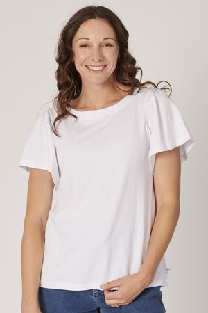 One Ten Willow Flutter Sleeve Tee - White