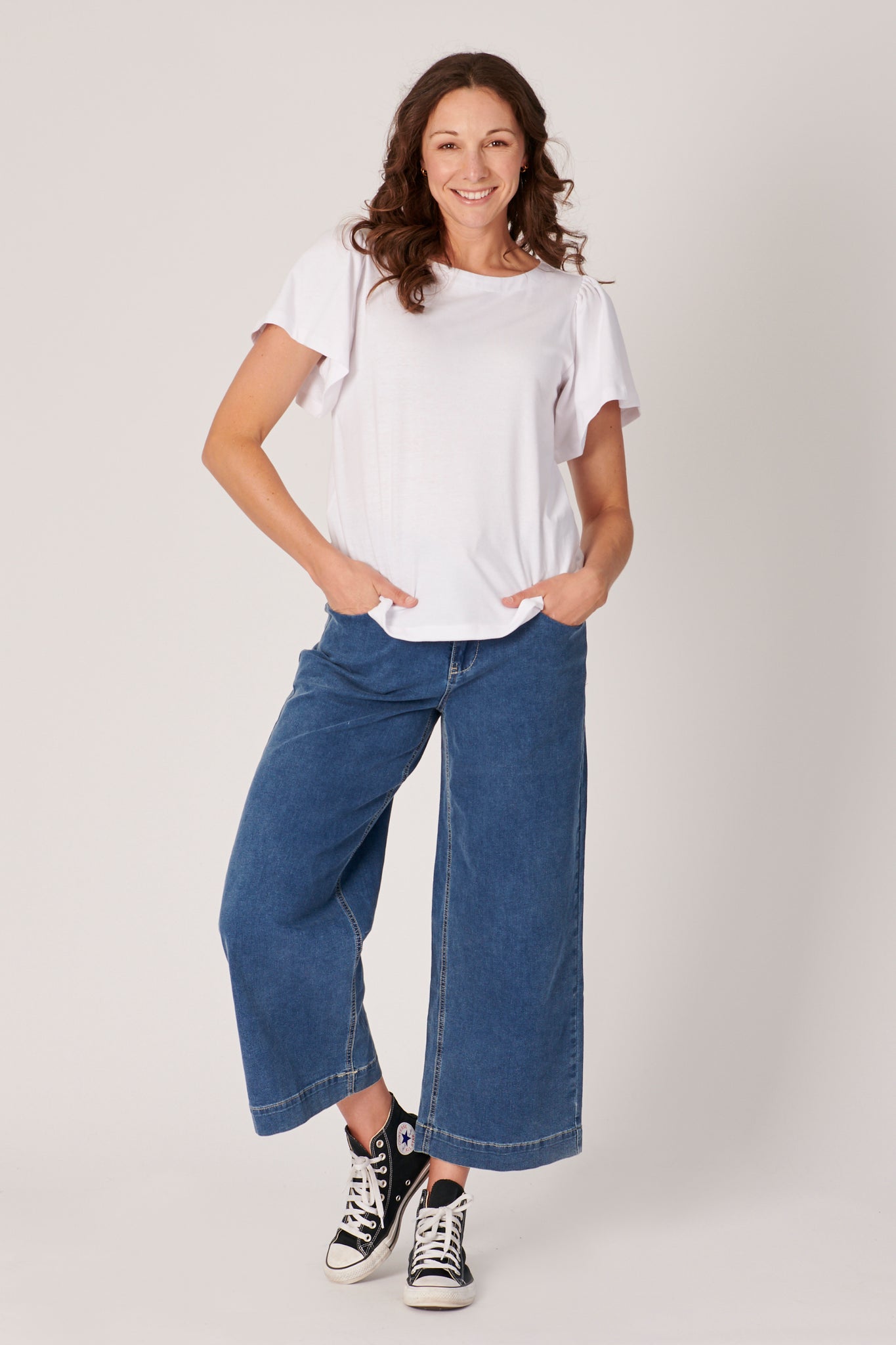 One Ten Willow Flutter Sleeve Tee - White