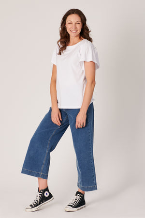 One Ten Willow Flutter Sleeve Tee - White