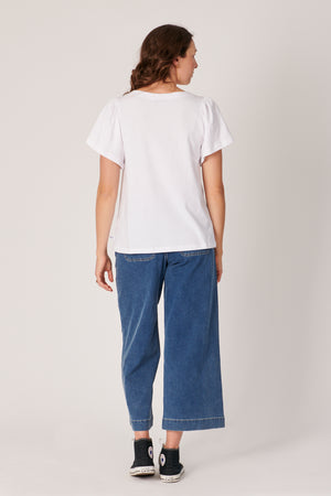 One Ten Willow Flutter Sleeve Tee - White