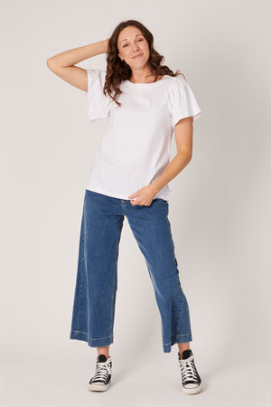 One Ten Willow Flutter Sleeve Tee - White