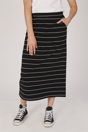 One Ten Willow Panel Detail Skirt - Black/White Stripe