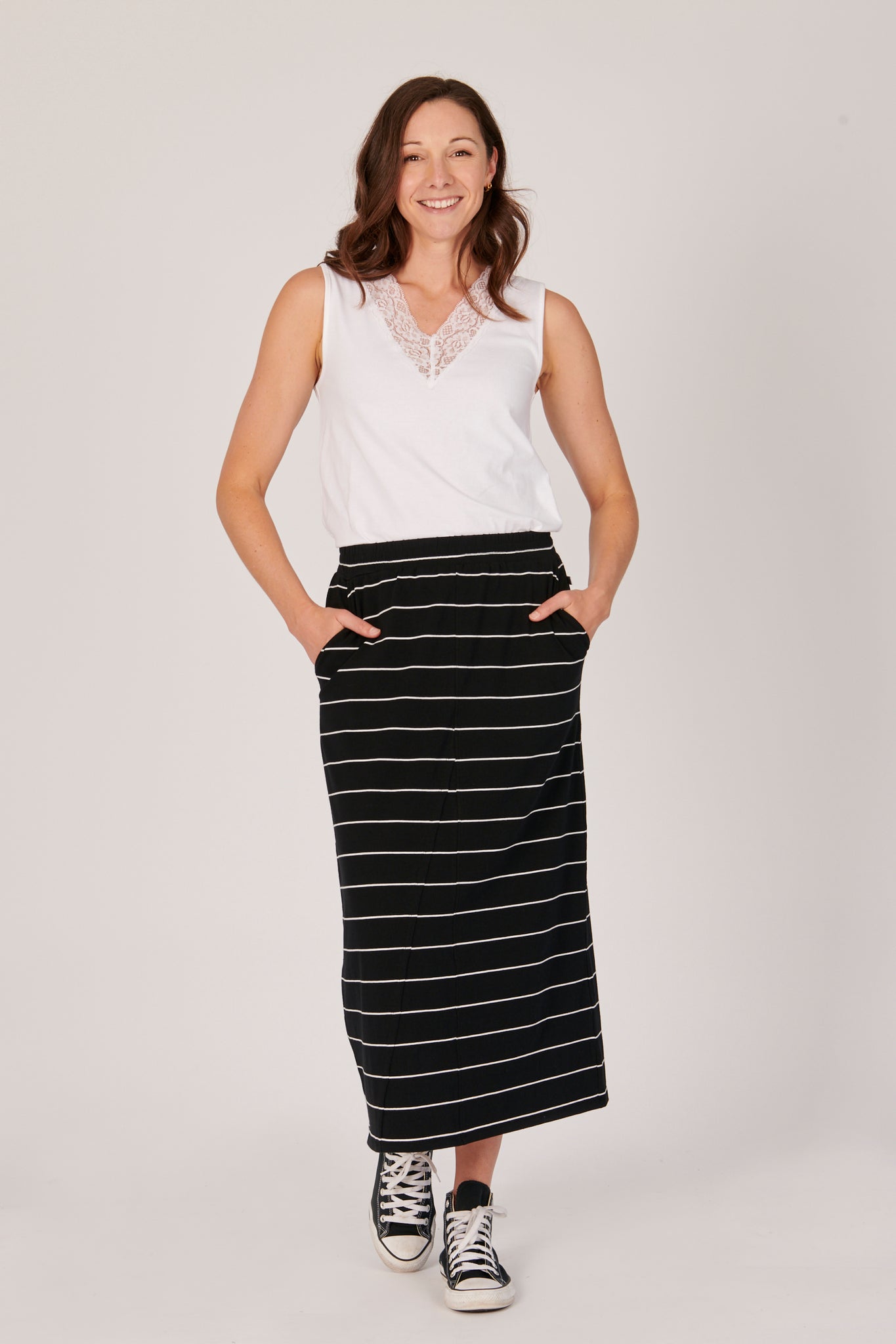 One Ten Willow Panel Detail Skirt - Black/White Stripe