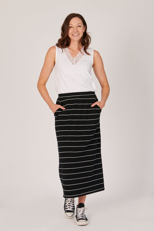 One Ten Willow Panel Detail Skirt - Black/White Stripe