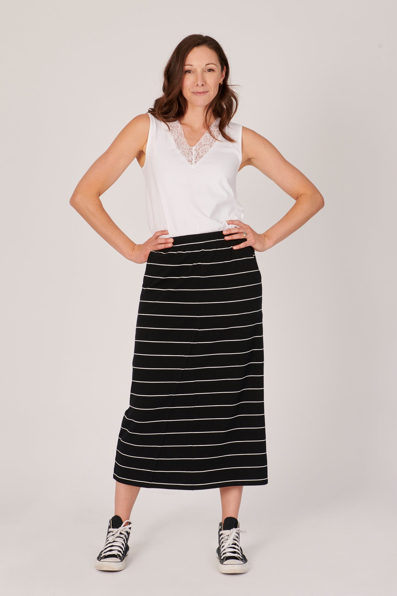 One Ten Willow Panel Detail Skirt - Black/White Stripe