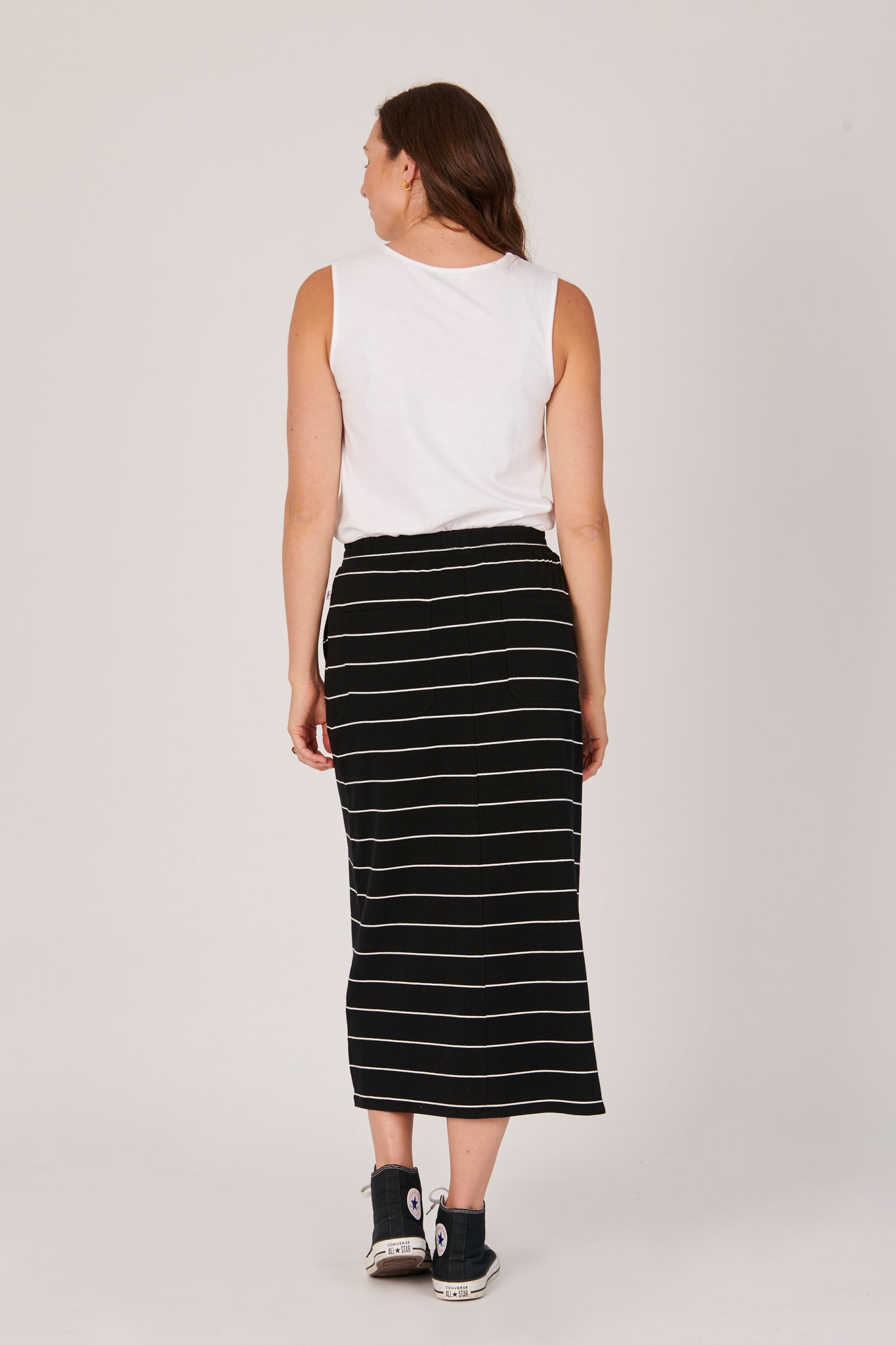 One Ten Willow Panel Detail Skirt - Black/White Stripe