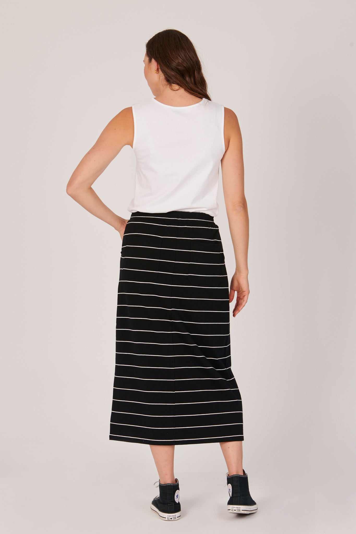 One Ten Willow Panel Detail Skirt - Black/White Stripe