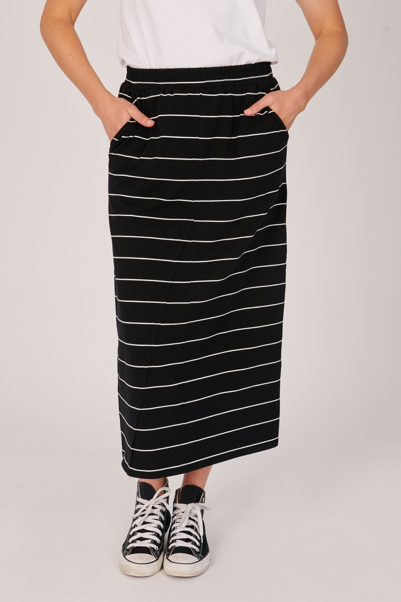 One Ten Willow Panel Detail Skirt - Black/White Stripe