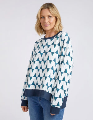 Elm Janey Geo Crew - Navy Geo Print