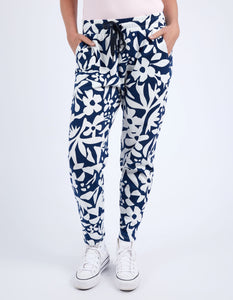 Elm Stencil Floral Pant - Naval Blue