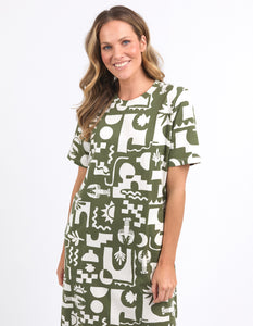 Elm Postcard Crew Tee Dress - Clover