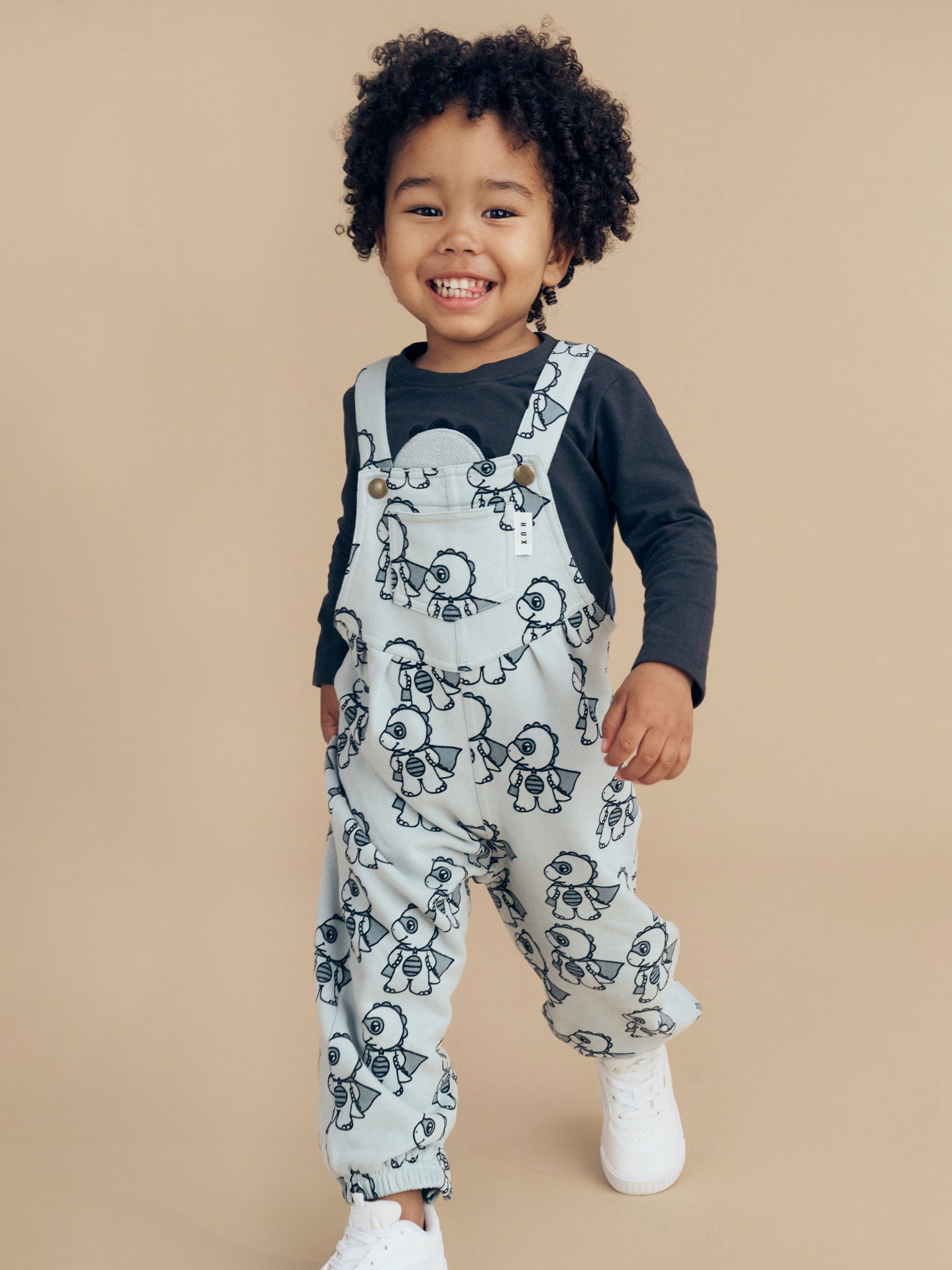 Huxbaby Dino Hero Terry Overalls - Slate