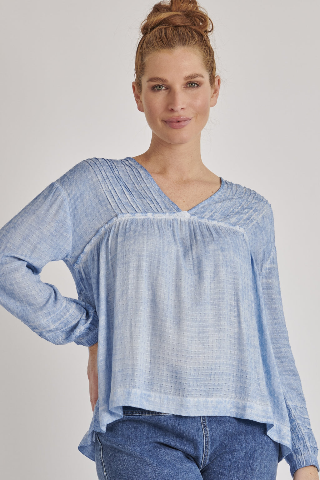 One Ten Willow Pintuck Detail Blouse -Washed Blue