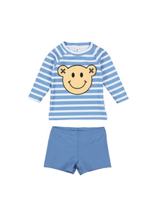 Huxbaby Smile Bear Stripe Swim Set - Lake/Glow